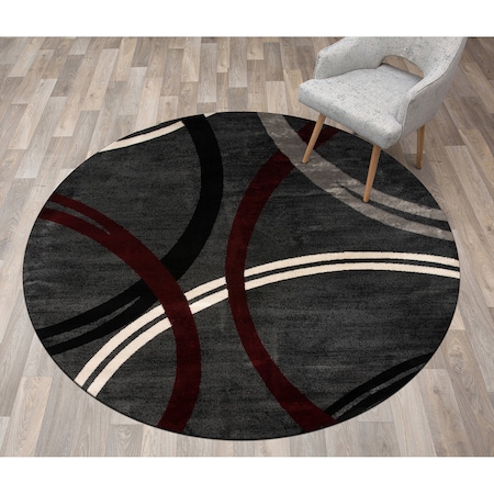 World Rug Gallery Modern Wavy Circles Design 6'6'' Round Red 377RED6RND